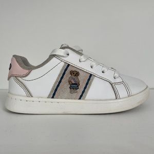 Vintage Polo Ralph Lauren White Pink Quilton Bear Sneakers Size Toddler 8 Girls